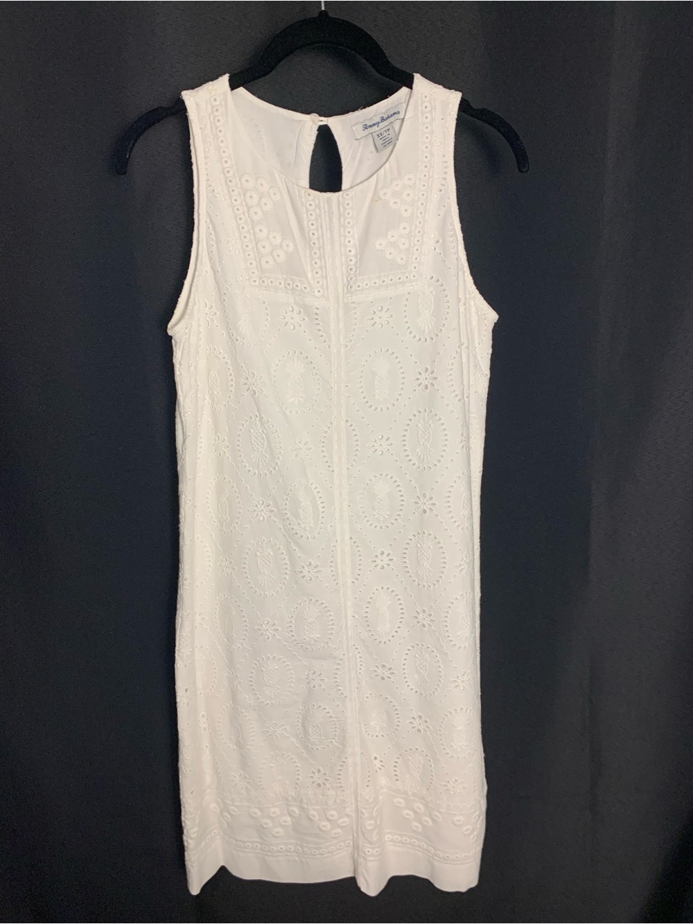 Tommy Bahama White Embroidered Pineapple  Blossoms Eyelet Shift Dress Size XS